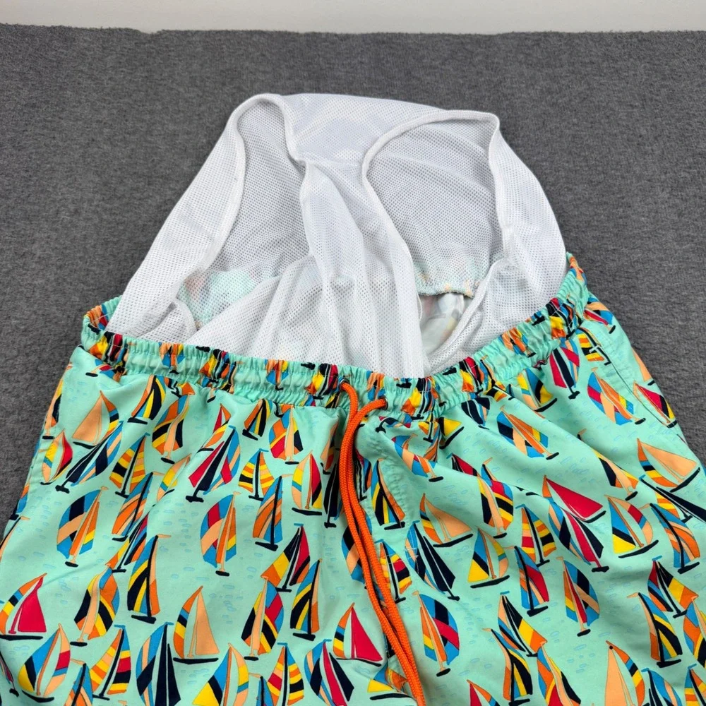 Club Room Swim Trunks Men's XXL Aqua Sailboat Print Drawstring Mesh Lined Shorts